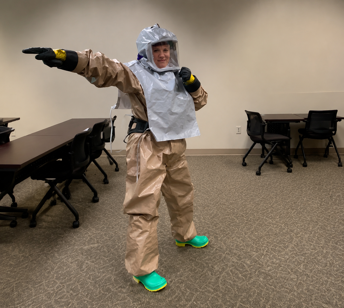 Founder in emergency preparedness training protective equipment